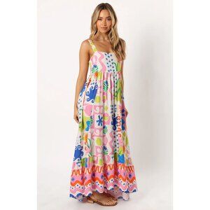 Anthropologie Paper Heart Multicolor Modern Tropical Print Maxi Sundress XS